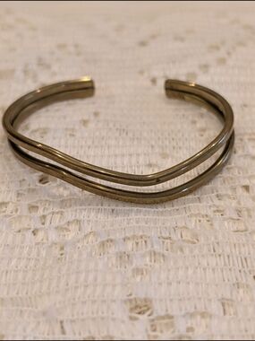 Vintage Minimalist Solid Brass Double Wave Cuff Bracelet - Handcrafted